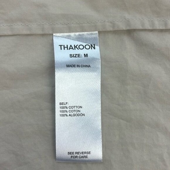 Thakoon Ruffle Blouse Cotton High Collar Long Sleeves Tan/Cream Button Front M - Picture 13 of 13